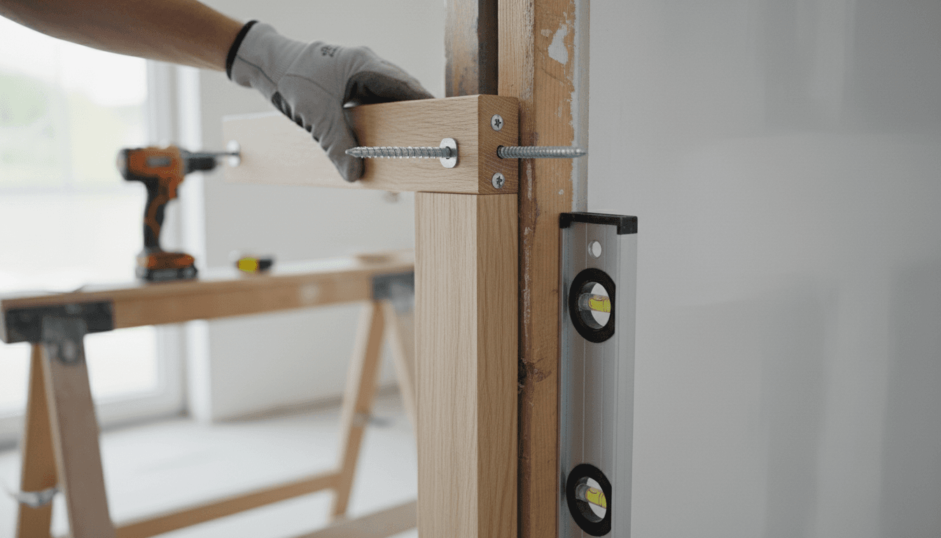 Detailaufnahme einer professionellen Türrahmenmontage