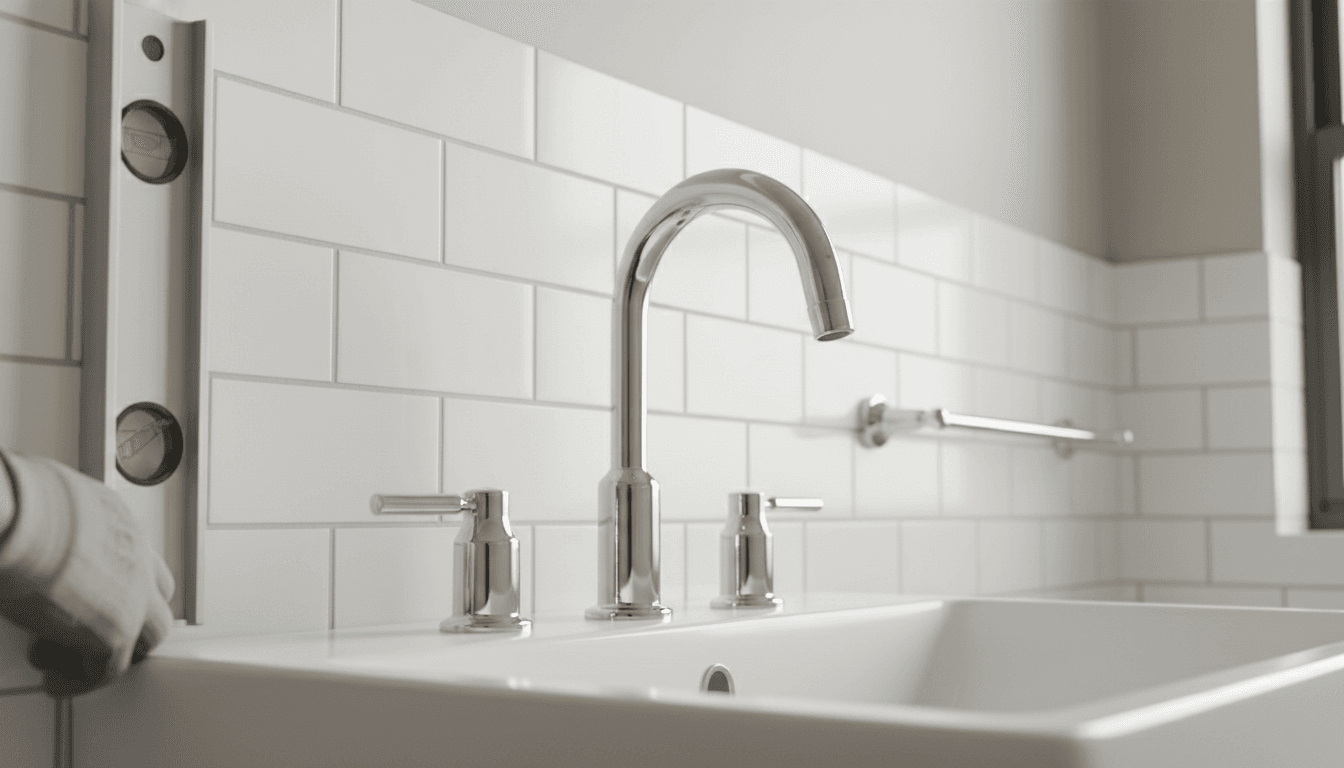 Modernes renoviertes Badezimmer mit neuen Fliesen und Armaturen in Düsseldorf